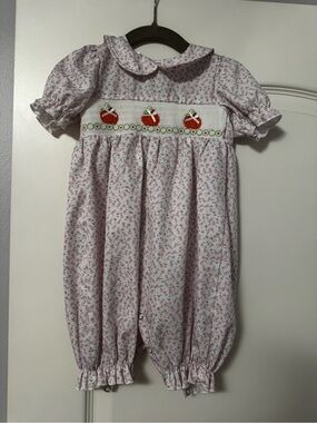 Smocked Pumpkin Floral Pink Baby Outfit